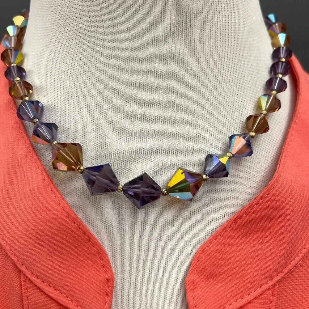 Purple Brown Gold-tone Glass Beads Beaded Women's Fashion Necklace‎